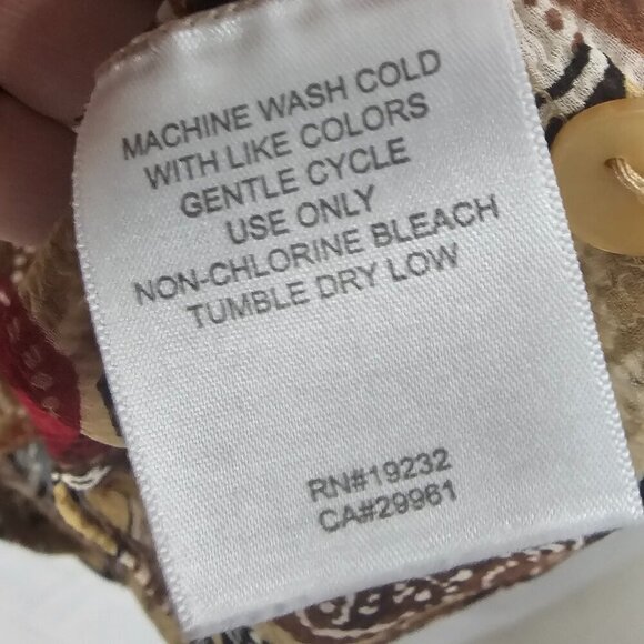 Brown Blouse Red Floral Boho Sheer Button-Down Retro Hippie 16 - Picture 12 of 13